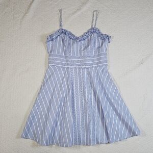 NWT Francesca's Trixxi Ruffle Mini Dress Blue White Stripe